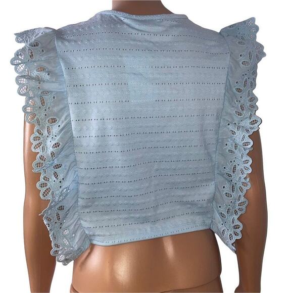 Juniors' SO Broderie Frill Top-NEW Sz MD eyelet cropped baby blue NWT blouse - Picture 3 of 10